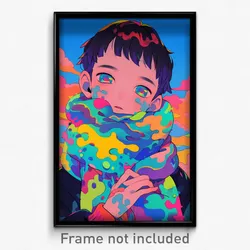 Anime Art Poster - Boy Feeling Worried, Ambitious Multicolored Scarf (Print)