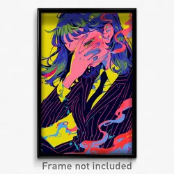 Anime Art Poster - Girl Feeling Agitation, Colorful Pinstripe Suit (Print)