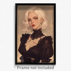 Art Poster - Girl Feeling Grumpiness Wearing Magnificent Frilled Choker