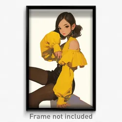 Art Poster - Girl Feeling Worthy Wearing Acrobatic Yellow Sleeves (Print)