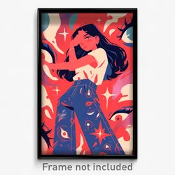 Art Poster - Woman Feeling Intrigued Wearing Rosy Jeans (Print)