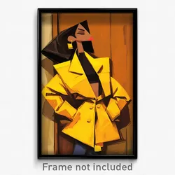 Art Poster - Girl Feeling Indifference Wearing Flamboyant Yellow Jacket (Print)
