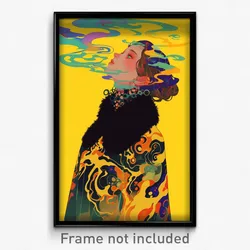 Art Poster - Woman Feeling Puzzled Wearing Rectangular Fur Cape (Print)
