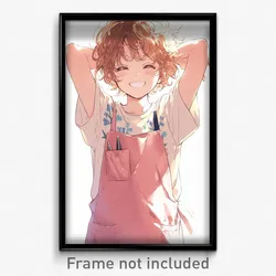 Anime Art Poster - Boy Feeling Jubilation Wearing Baggy Pink Apron (Print)
