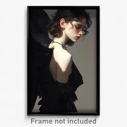 Art Poster - Woman Feeling Shame Wearing Stunning Black Wings (Print)
