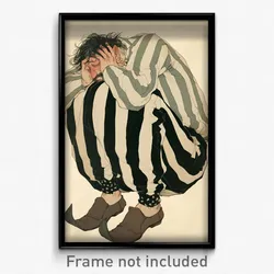 Art Poster - Man Feeling Overwhelmed, Husky Vertical Striped Legwear (Print)
