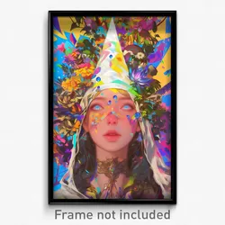 Art Poster - Girl Feeling Positive Wearing Merry Wizard Hat (Print)