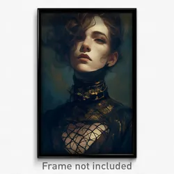 Art Poster - Woman Feeling Bored Wearing Webbed Animal Collar (Print)