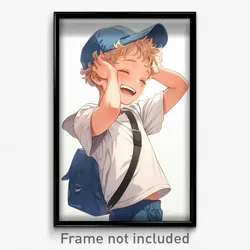 Anime Art Poster - Boy Feeling Excitement Wearing Flippant Shoulder Bag (Print)