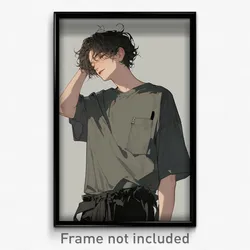 Anime Art Poster - Boy Feeling Careless Wearing Adorable Jumpsuit (Print)