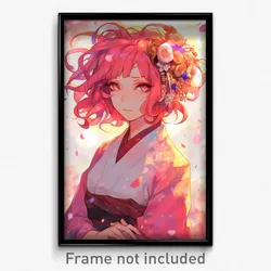 Anime Art Poster - Woman Feeling Guilt Wearing Fantastic Pink Kimono (Print)