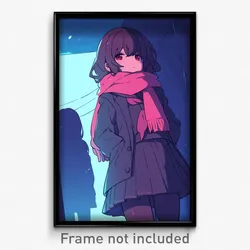 Anime Art Poster - Girls Feeling Fright Wearing Beckoning Pink Scarf