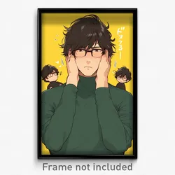 Anime Art Poster - Men Feeling Self Caring Wearing Face Stretching Turtleneck