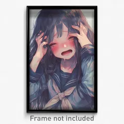 Anime Art Poster - Girl Feeling Stressed Wearing Singing Grey Sailor Collar