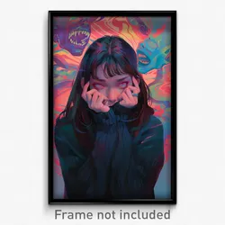 Art Poster - Girl Feeling Brooding Wearing Dramatic Grey Sweater (Print)