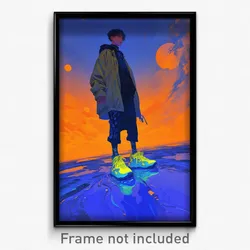 Art Poster - Boy Feeling Arrogant Wearing Reflecting Yellow Footwear (Print)