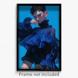 Art Poster - Boy Feeling Brooding Wearing Quizzical Blue Dress (Print)