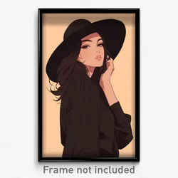 Anime Art Poster - Woman Feeling Confident Wearing Simple Black Headwear (Print)