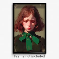 Art Poster - Girl Feeling Cowardly Wearing Weighing Green Bowtie