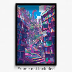 Art Poster - Multicolored Book Store (Psychedelic Trippy Weird 11x17 Print)