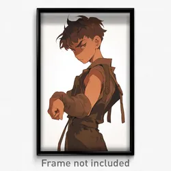 Anime Art Poster - Boy Feeling Fury Wearing Sad Brown Vest
