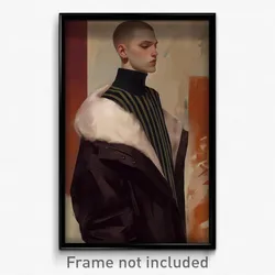 Art Poster - Man Feeling Self Understanding Wearing Striped Fur Trim (Print)