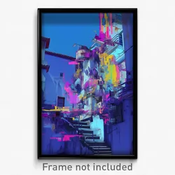 Art Poster - Glitchy Spanish City (Psychedelic Trippy Weird 11x17 Print)