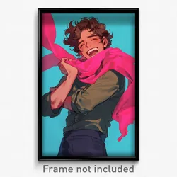 Art Poster - Man Feeling Delighted Wearing Outgoing Pink Scarf (Print)