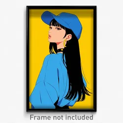Art Poster - Woman Feeling Unsure Wearing Blue Backwards Hat (Print)