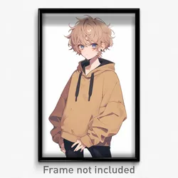 Anime Art Poster - Boy Feeling Neglect Wearing Arazy Color Hoodie Lift