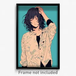 Anime Art Poster - Boy Feeling Upset Wearing Flamboyant Tented Shirt (Print)