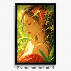 Art Poster - Girl Feeling Enchanted Wearing Quixotic Hair Flower (Print)