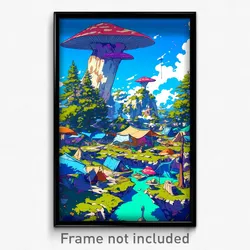 Art Poster - Vibrant Campsite (Psychedelic Trippy Weird 11x17 Print)