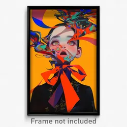 Art Poster - Girl Feeling Shocked Wearing Candid Red Ribbon (Print)