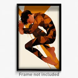 Art Poster - Boy Feeling Panicked Wearing Parallel Brown Bodysuit