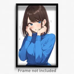 Anime Art Poster - Woman Feeling Exasperated, Interesting Blue Sleeves (Print)