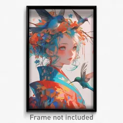 Anime Art Poster - Hummingbird Feeling Admiration, Curious Hair Through Headwear