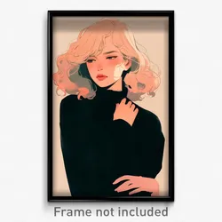 Art Poster - Woman Feeling Dejection Wearing Fluid Black Sweater (Print)