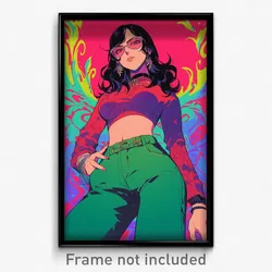 Anime Art Poster - Woman Feeling Driven Wearing Comfortable Green Pants (Print)