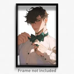 Anime Art Poster - Boy Feeling Aggressive Wearing Offbeat Green Bowtie (Print)