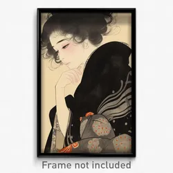 Anime Art Poster - Woman Feeling Unsettled Wearing Pricey Black Cloak (Print)