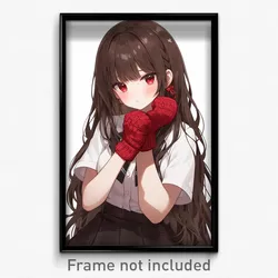 Anime Art Poster - Girl Feeling Calm Wearing Steel Red Mittens (Print)