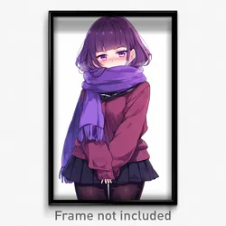 Anime Art Poster - Sea Anemone Feeling Boredom Wearing Malicious Purple Scarf