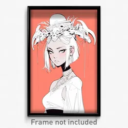 Art Poster - Girl Feeling Envy Wearing Large Headpiece (Print)