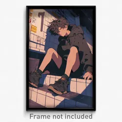Anime Art Poster - Man Feeling Miserable Wearing Agile Black Socks (Print)
