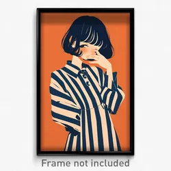 Art Poster - Girl Feeling Glee Wearing Remarkable Vertical Striped (Print)
