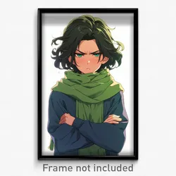 Anime Art Poster - Boy Feeling Contempt Wearing Simplistic Green Scarf (Print)