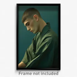 Art Poster - Man Feeling Serenity Wearing Posh Green Kimono (Print)