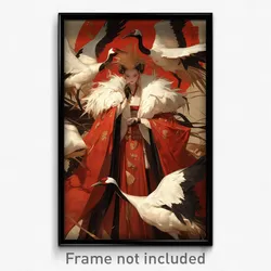 Anime Art Poster - Red Crowned Crane Feeling Shocked. Fur Trimmed Gloves