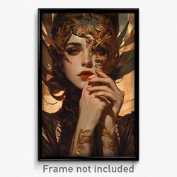 Art Poster - Woman Feeling Bewildered Wearing Antique Bat Hair Ornament (Print)